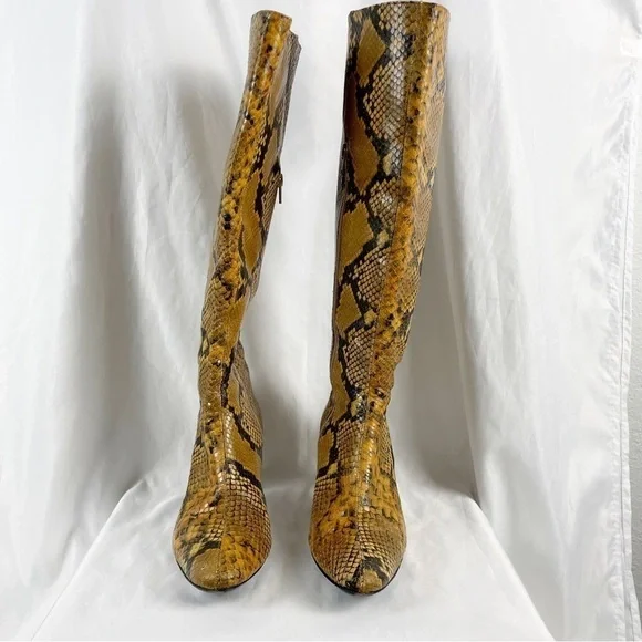Staud Benny Snake Effect Leather Knee High Tall Boots Gold Tan EU 37 Casual - Picture 3 of 11